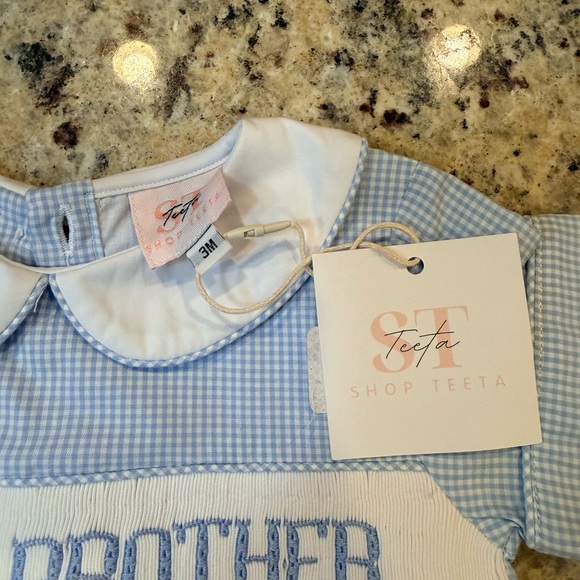 Blue Gingham Little Brother Romper - Picture 3 of 5
